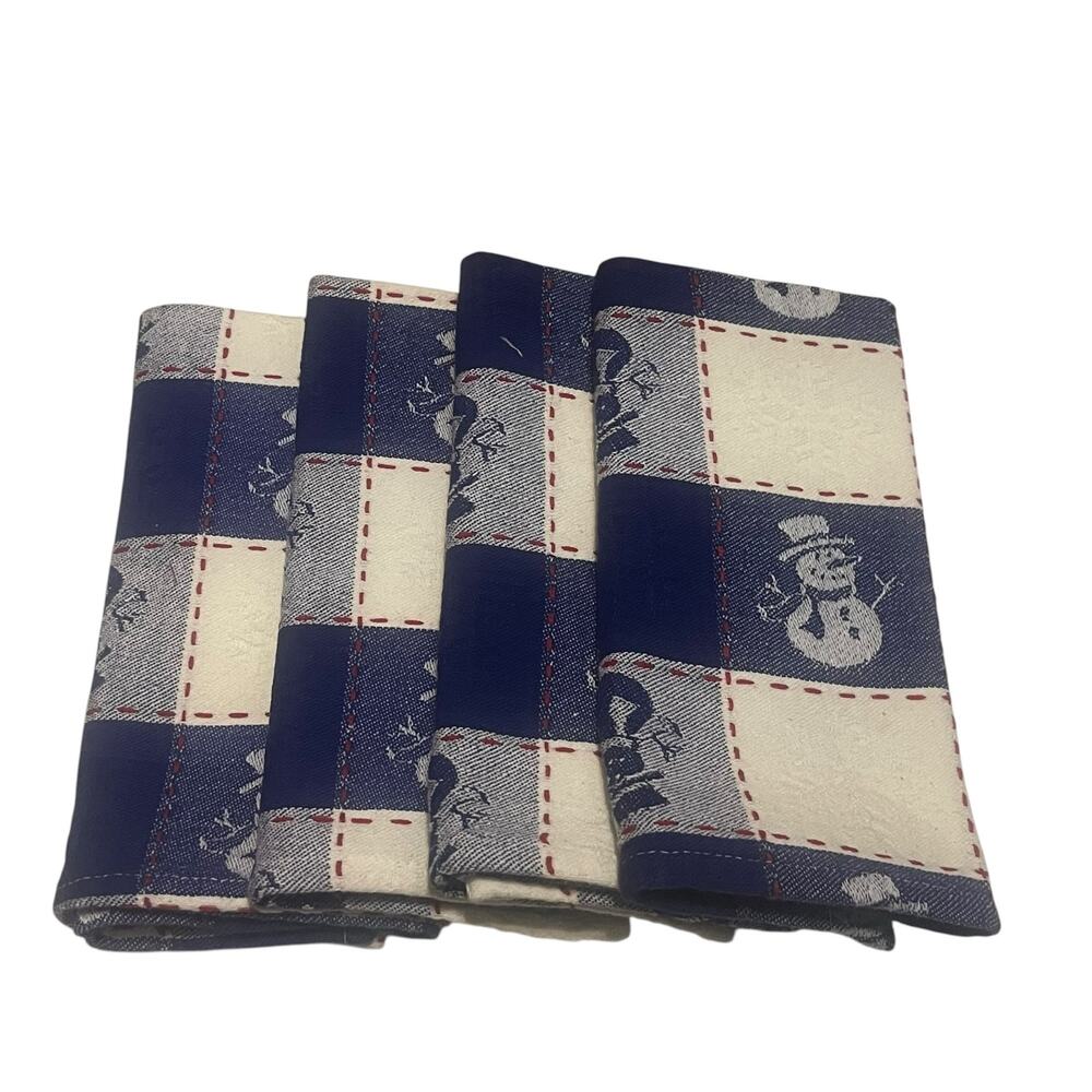 Snowman Cloth Plaid Napkins Set of 4